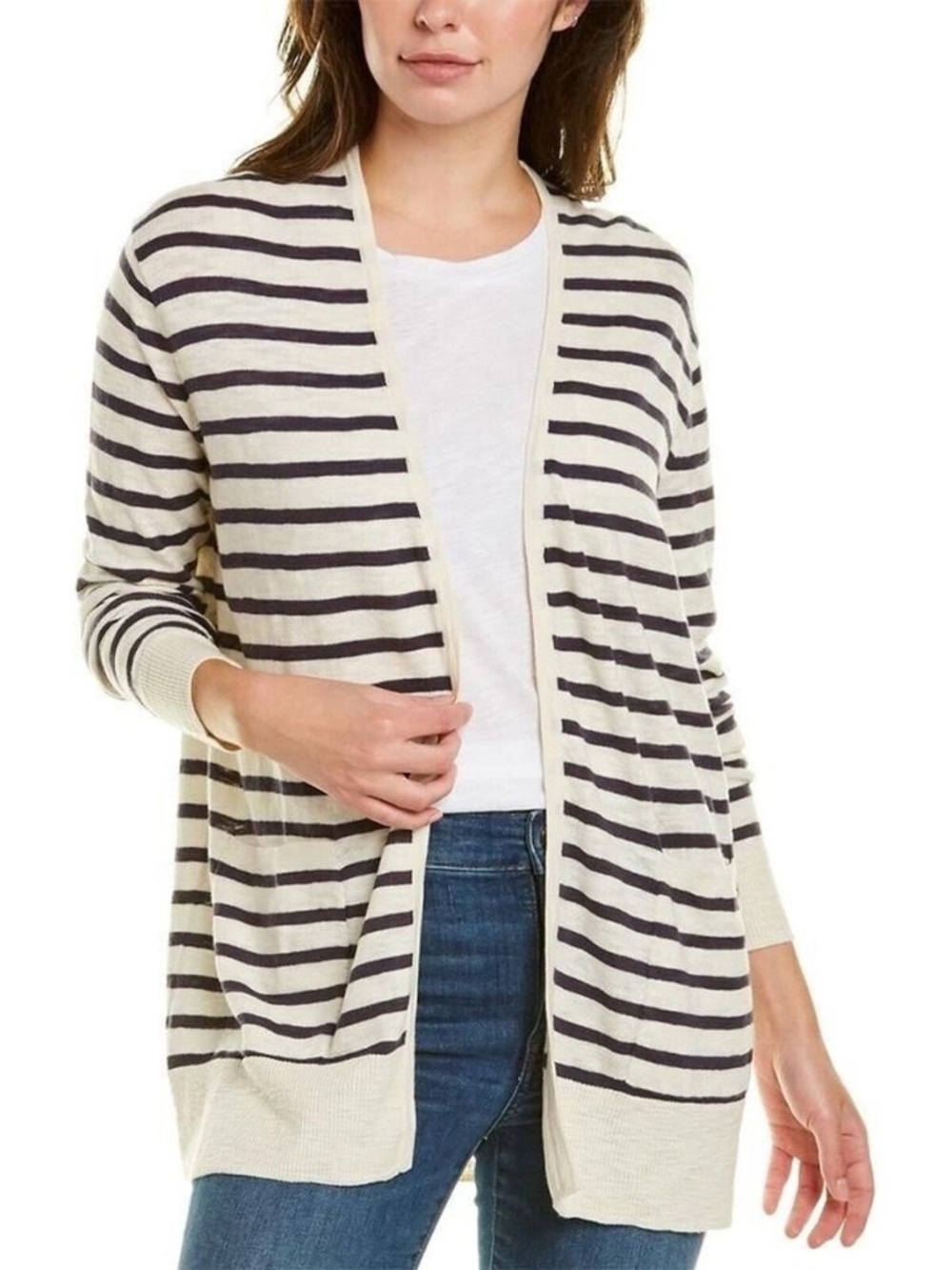 Madewell Navy & White Stripe Open Front Cardigan Size 2X